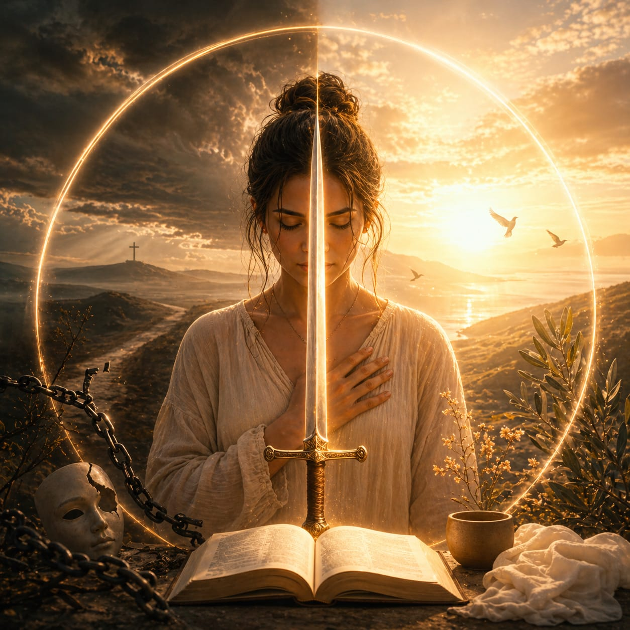 Imagen contemplativa de oración dentro de un círculo
