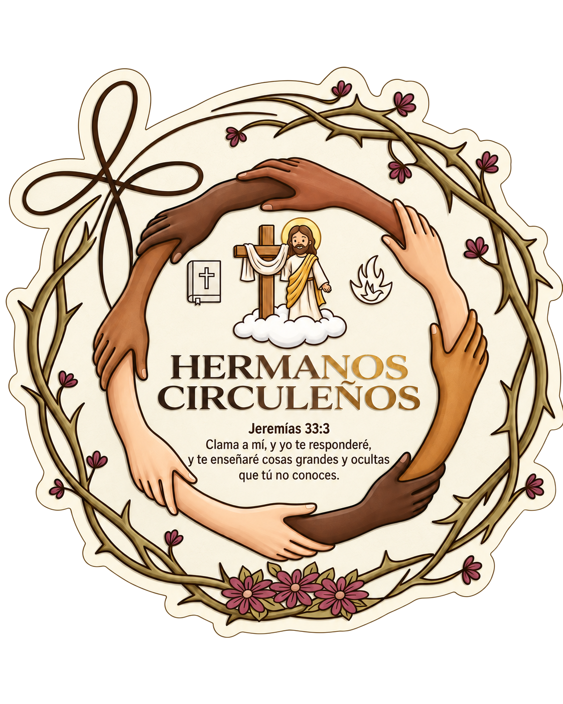 Logotipo inclusivo de Hermanos Circuleños, con manos de distintos tonos de piel